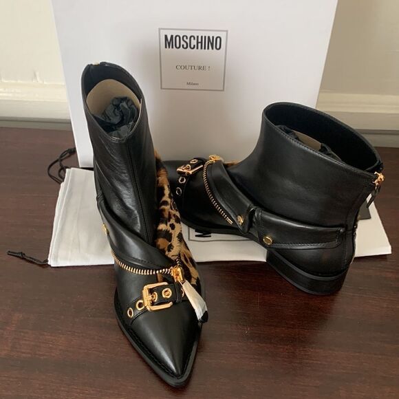 Moschino leopard print pointed toe soft top grain leather boot size EU 37 - Picture 10 of 16